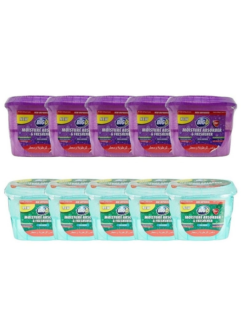 BIG D Big D Moisture Absorber & Freshener – Pack of 10 (5 Cool Marine + 5 Lavender) | Dual Fragrance Odor & Moisture Control  - Image 2