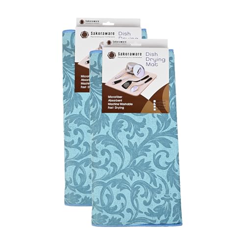 Sakoraware Super Absorbent Wet Water Draining Microfiber Dish Drying Mat (40x80 cm,Set of 2, Multicolor)| Non-Slip |Quick Dry Splash Proof Placemat for Kitchen Utensils Sink Countertop |Reversible - Image 1