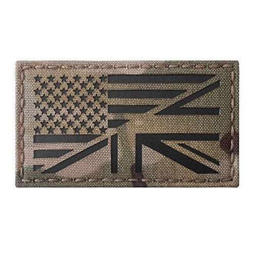 Tactical Freaky USA UK Union Jack Friendship Flag 3.5x2 Infrared Tan IFF Tactical Morale Fastener Patch (Multicam) - Image 1