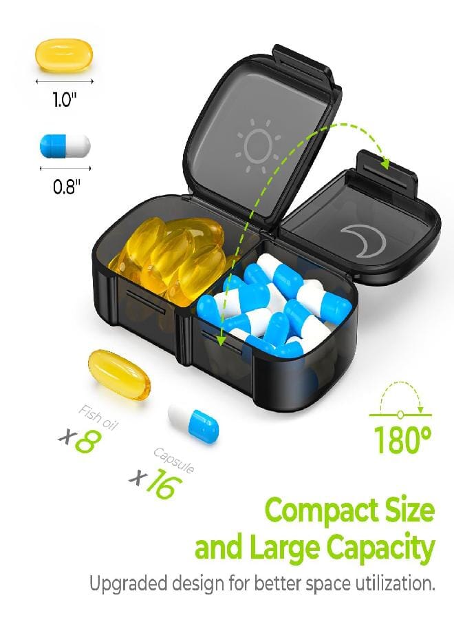 AUV0N AUVON XL Weekly Pill Organizer 2 Times a Day, Pill Box 7 Day with One-Side Large Openings for Easy to Use, Black Privacy Protection AM PM Pill Case for Medication, Vitamins, Fish Oils, Supplements - Image 2