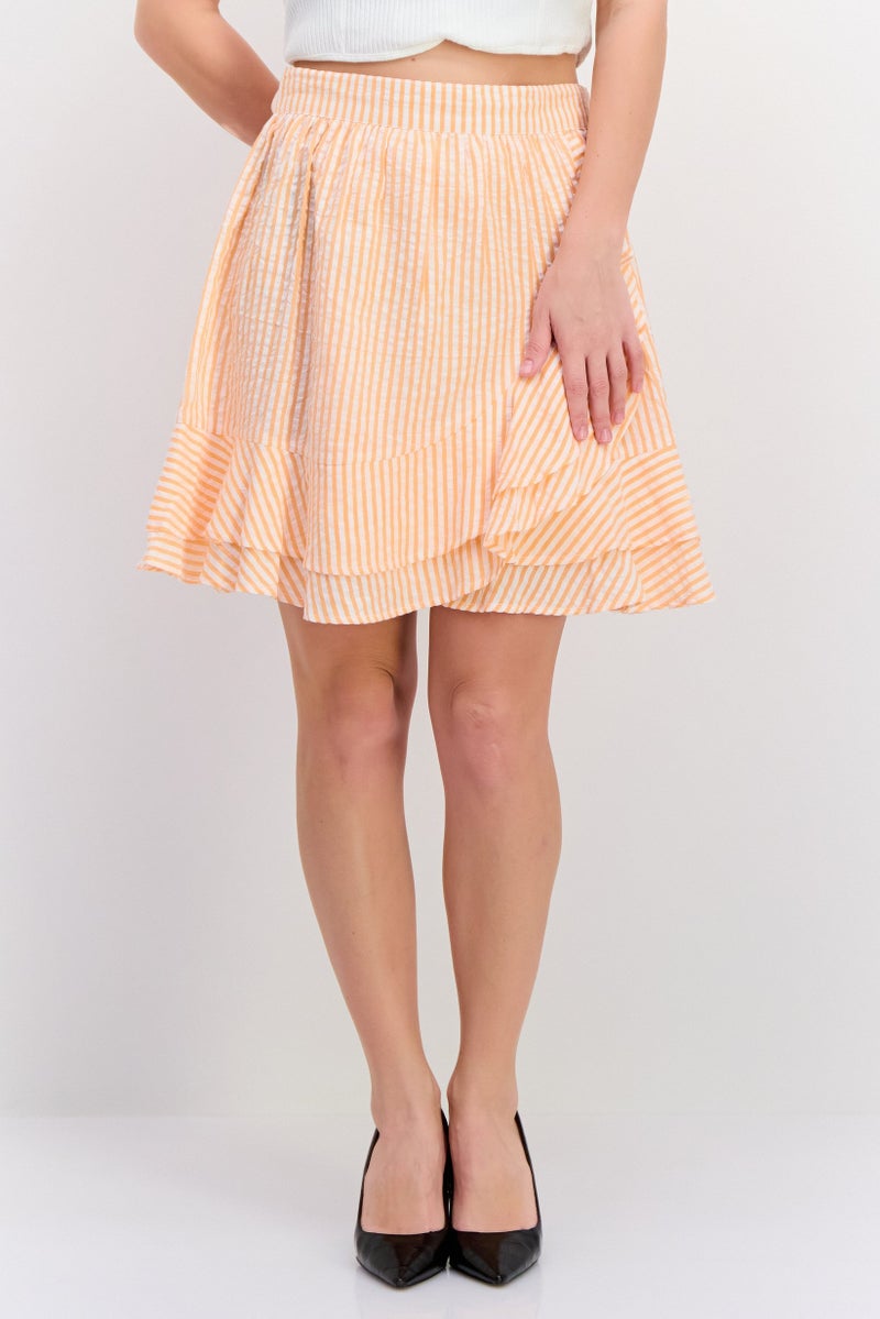 Influence Women Stripe Wrap Skirt, Orange  - Image 1