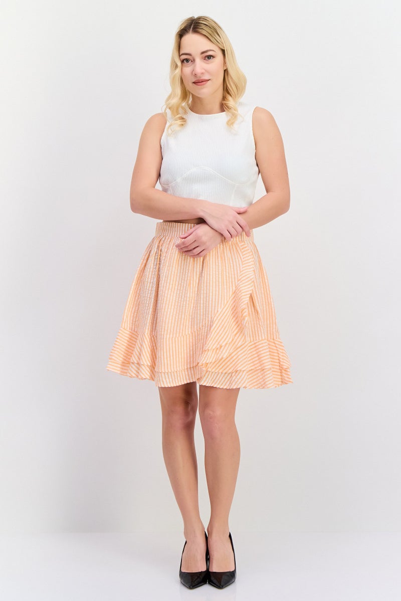 Influence Women Stripe Wrap Skirt, Orange - Image 4