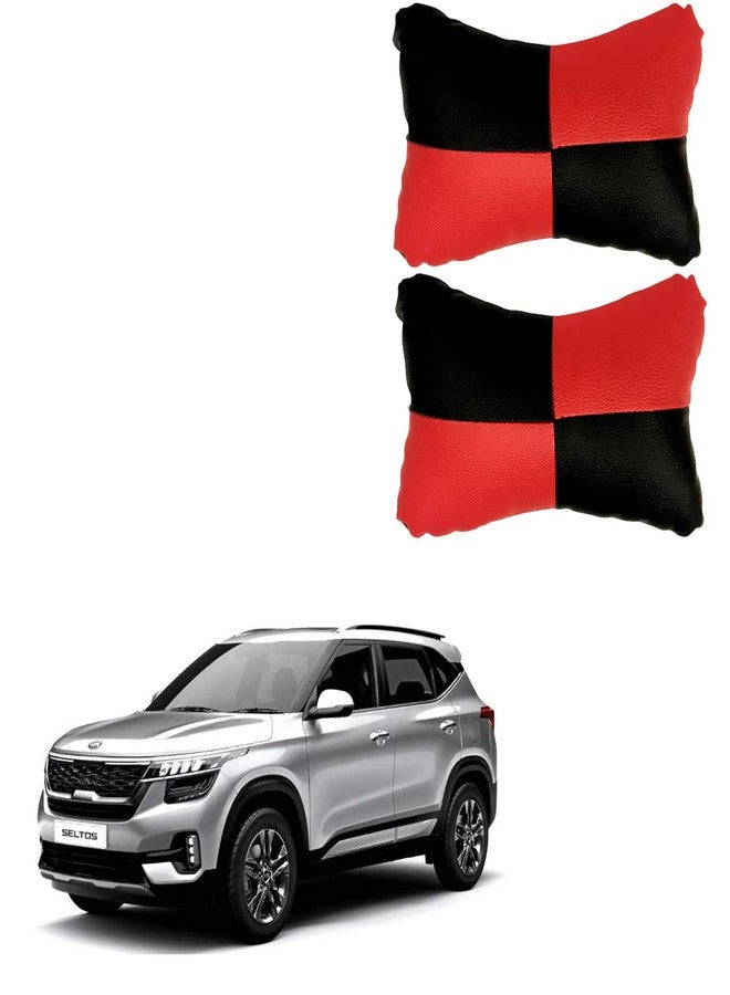 AdroitZ Red Leathertte Material Neck Rest Cushion in Check Design for Car _272 - Image 1
