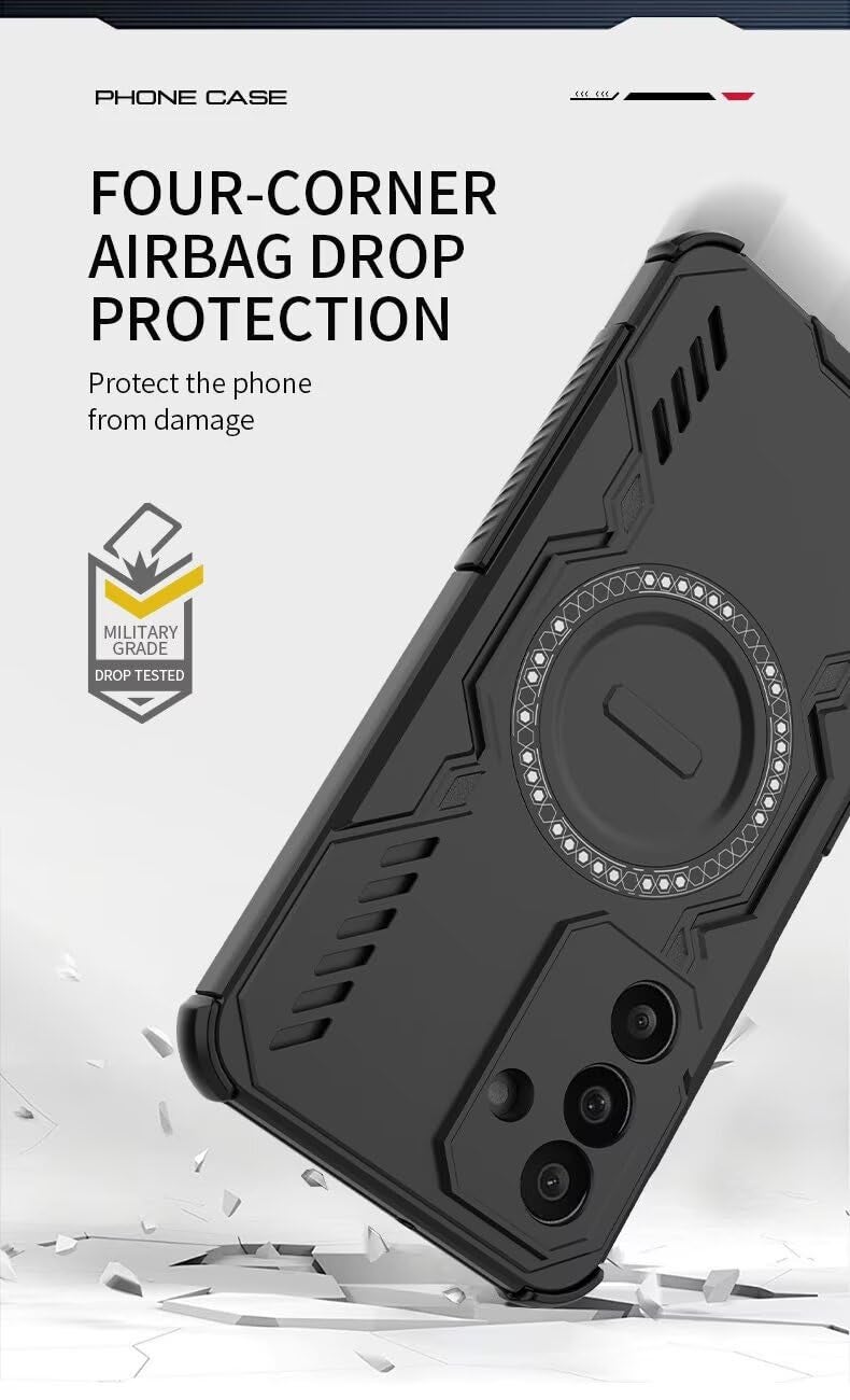 Lustree Back Cover Armor Case for Samsung Galaxy A17 5G / F17 5G - Shockproof TPU+PC Hard Cover with Magnetic Function for Samsung Galaxy A17 5G / F17 5G - Black - Image 2