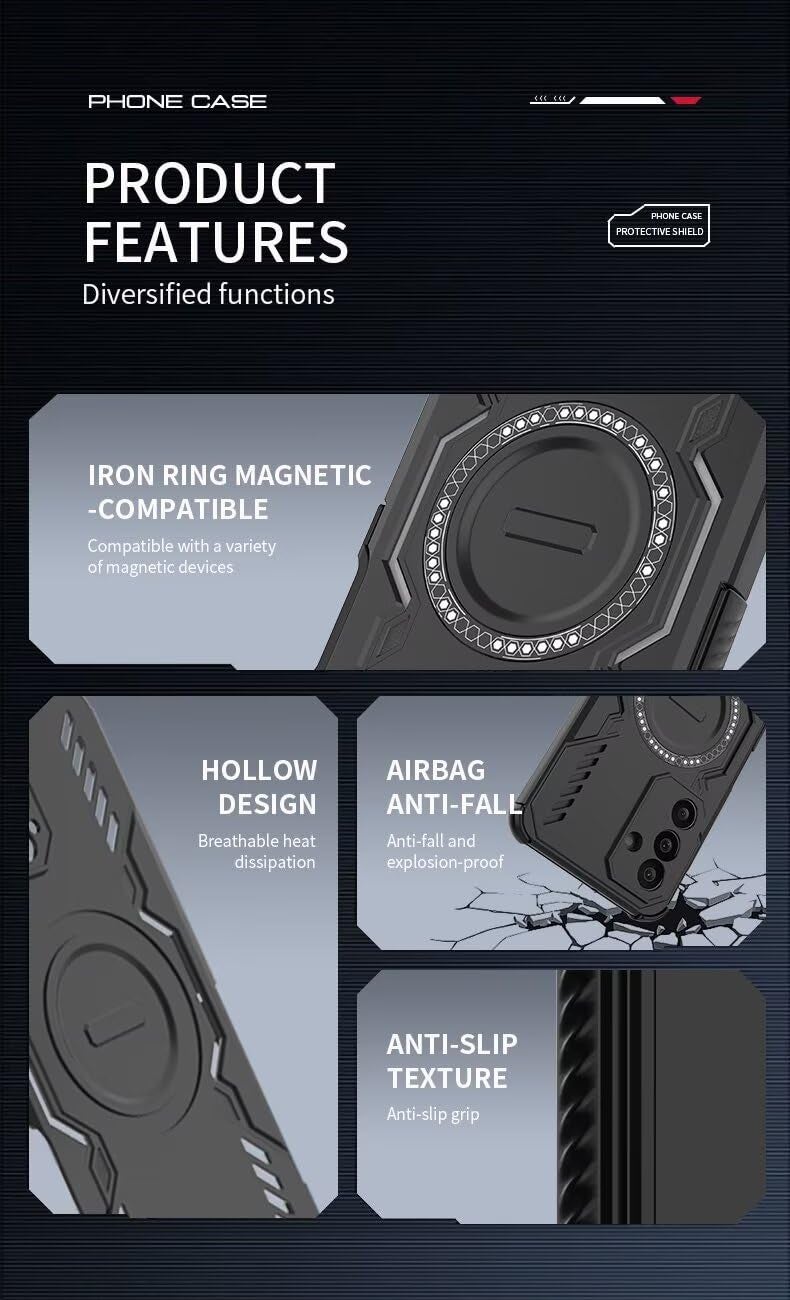 Lustree Back Cover Armor Case for Samsung Galaxy A17 5G / F17 5G - Shockproof TPU+PC Hard Cover with Magnetic Function for Samsung Galaxy A17 5G / F17 5G - Black - Image 3