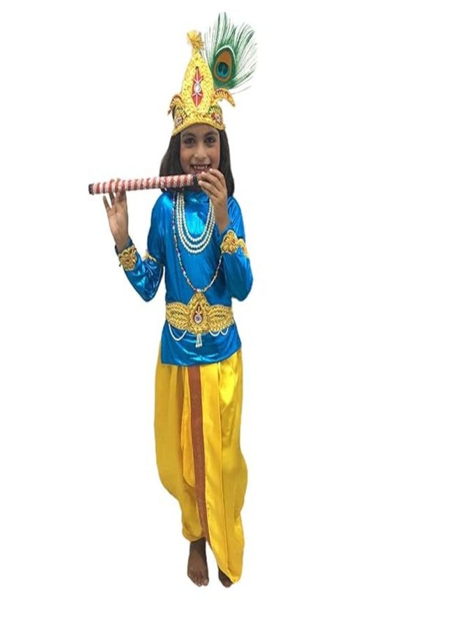 DESI ANDAAZ طقم كريشنا الأصفر من ديزي أنداز، يتكون من سروال دهوتي وقميص، مع جميع الإكسسوارات (الخامة: ليكرا وساتان). زي تنكري للأطفال (عبوة من 6 قطع: سروال دهوتي، قميص، تاج، قلادة، سوار، بازوري). - Image 1