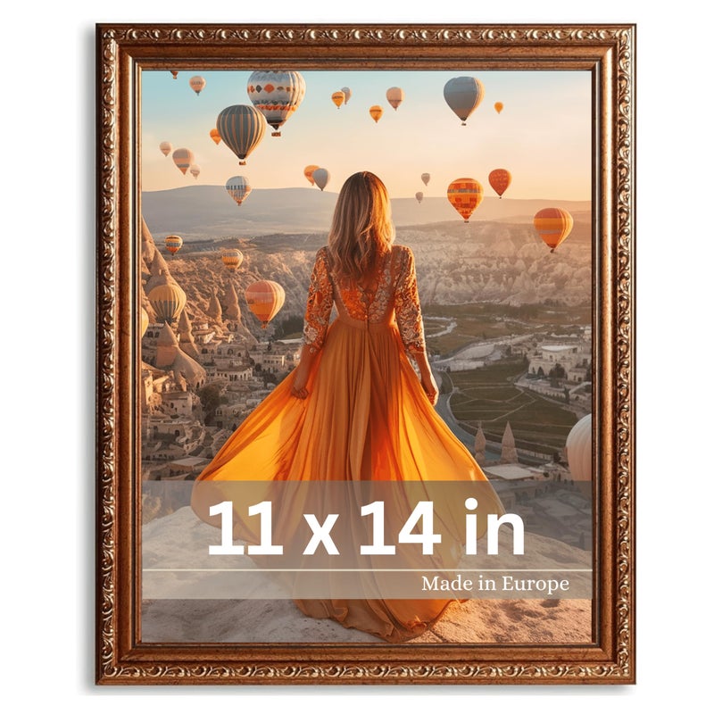 VictoR Picture Frame Chagall 11x14 in Brown Gold Vintage Baroque Style Shatterproof Acrylic Glass Antique Home Decoration - Image 2