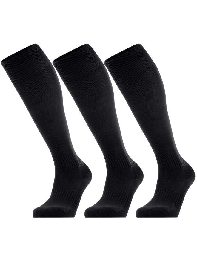 GRAPMKTG 3 Pack Soccer Softball Baseball Socks for Youth Football Knee High Socks for Kids Tube Socks for Boys Girls Black X-Small - Image 1