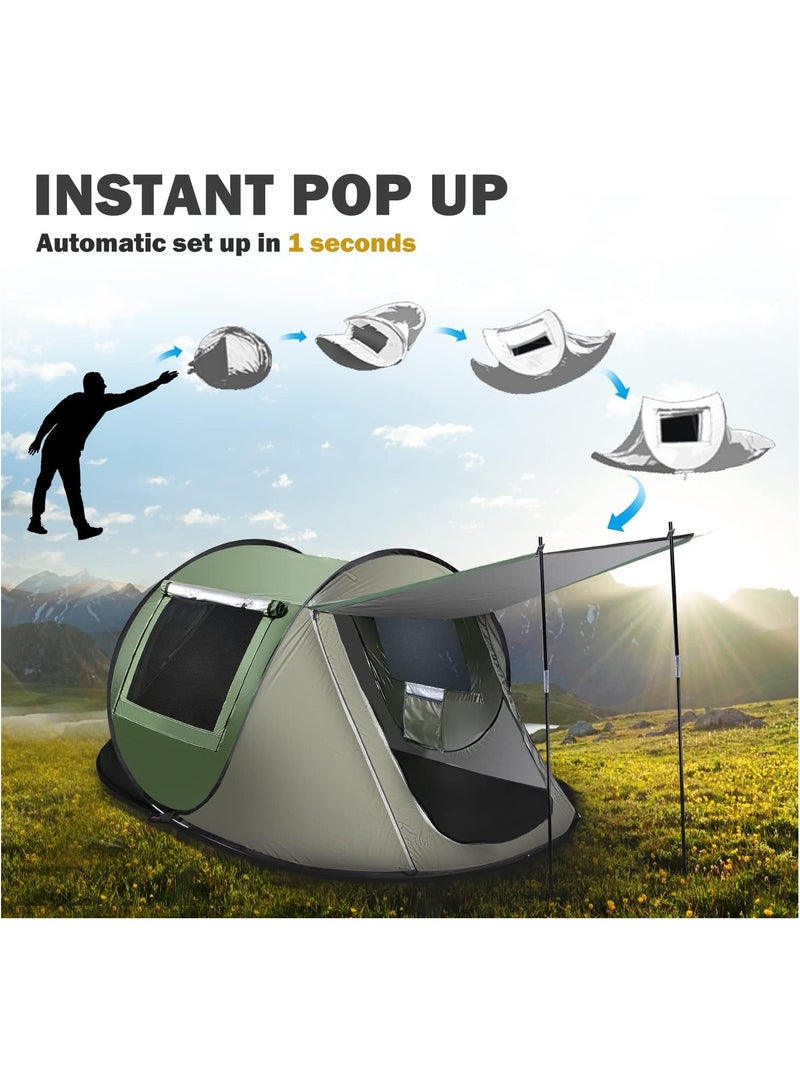 PrimeOz Outdoor Camping Tent Automatic Pop Up Tent Instant Pop Up Tent – 3-4 person tent/Olive green with the door pole hall - Image 2
