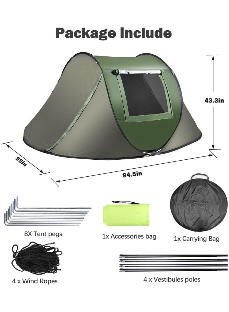 PrimeOz Outdoor Camping Tent Automatic Pop Up Tent Instant Pop Up Tent – 3-4 person tent/Olive green with the door pole hall - Image 5