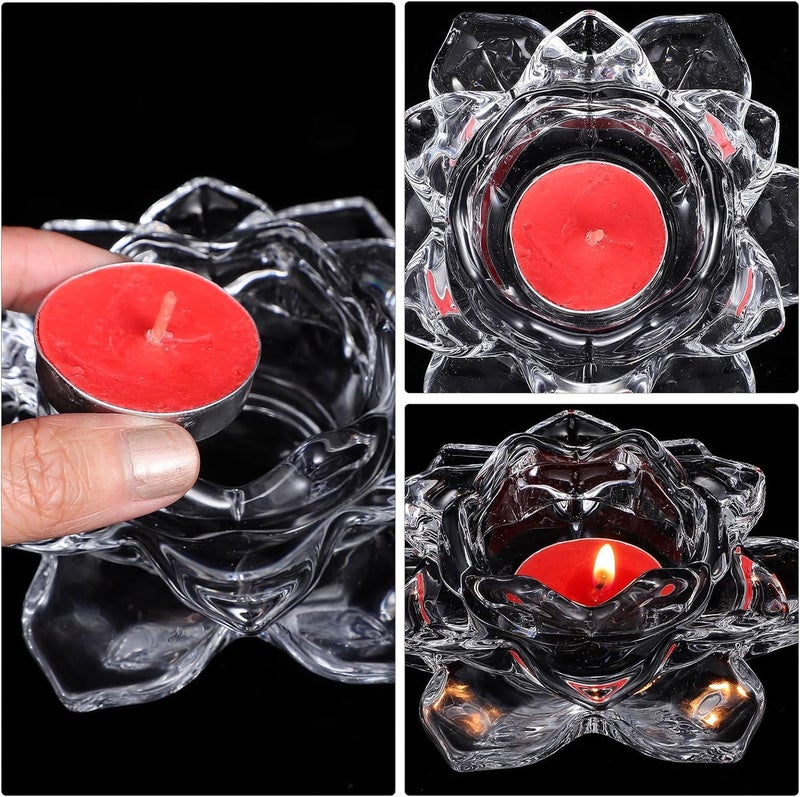 EZALLA 2Pcs Lotus Glass Candle Holders Crystal Lotus Flower Tealight Candle Holders Decorative Candlestick Stands Tabletop Centerpiece Home Decorations for Dinner Wedding - Image 3