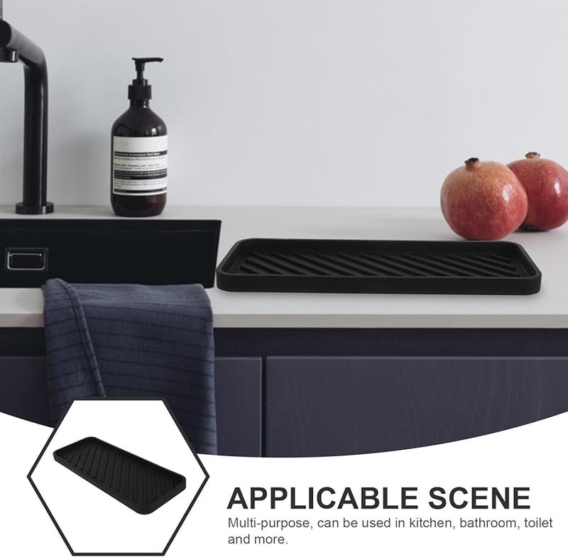 Black Silicone Soap Dish Holder with Sponge Tray for Bathroom Kitchen Sink 2 Pack - Image 4