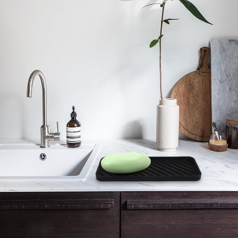 Black Silicone Soap Dish Holder with Sponge Tray for Bathroom Kitchen Sink 2 Pack - Image 5