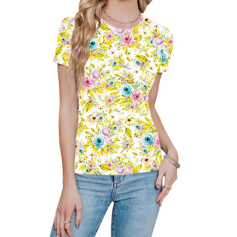 2024 Fashion 3D Digital Print Pattern Short-Sleeved Round Neck T-Shirt Sweet Style Loose Fit - Image 3