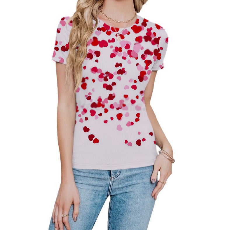 2024 Fashion 3D Digital Print Pattern Short-Sleeved Round Neck T-Shirt Sweet Style Loose Fit - Image 4
