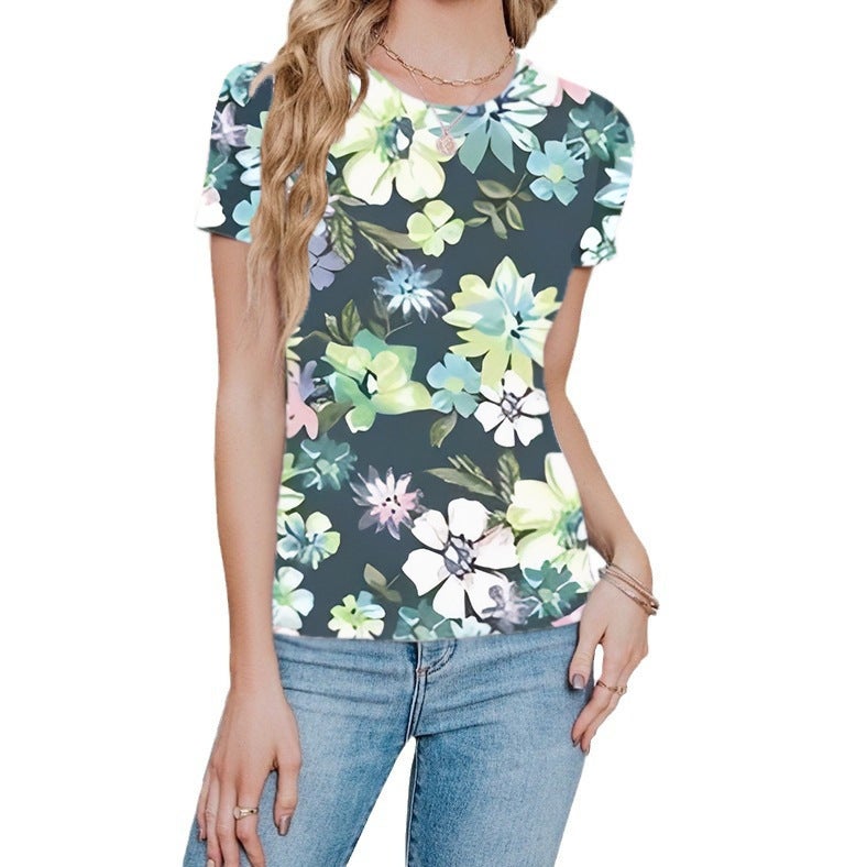 2024 Fashion 3D Digital Print Pattern Short-Sleeved Round Neck T-Shirt Sweet Style Loose Fit - Image 5