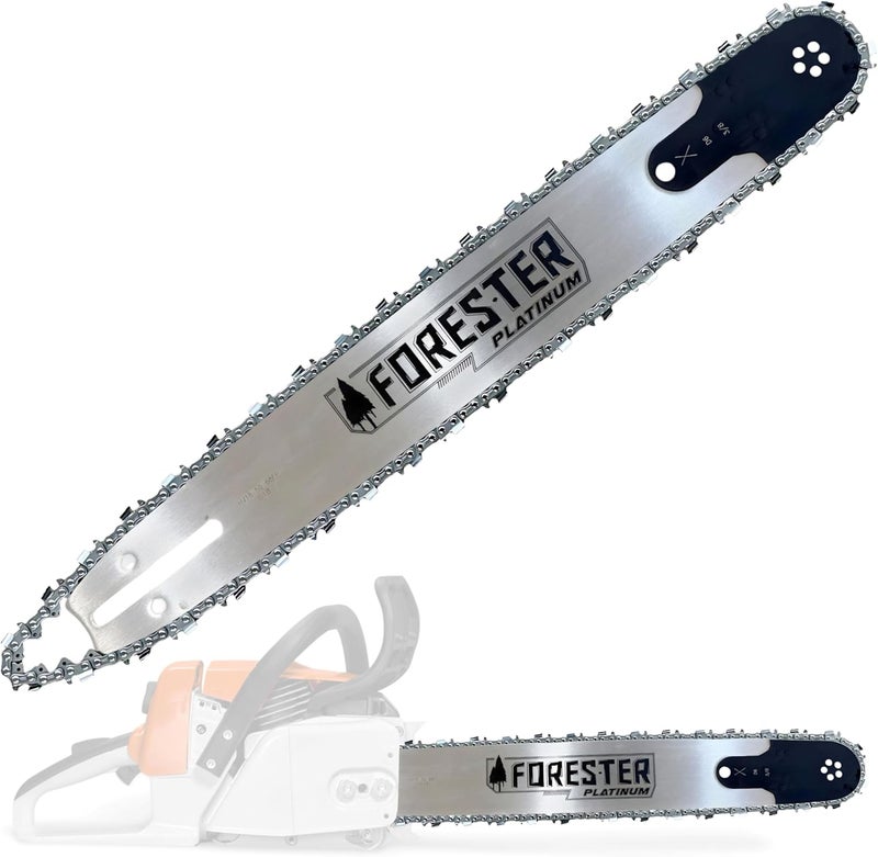FORESTER 25” Platinum Replacement Chainsaw Guide Bar & Chain Combo - 25in Length, 3/8” Pitch, .050 Gauge, D025 Mount, 84 Drive Link – Replacement Chainsaw Bars For Stihl - Image 1