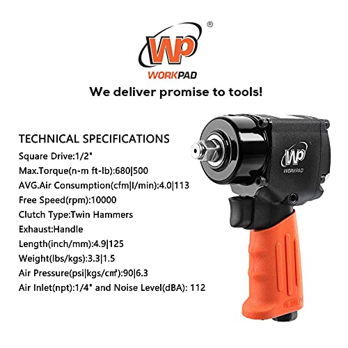 WP WORKPAD WORKPAD 1/2-Inch Mini Air Impact Wrench with Twin Hammers, Pneumatic Tools - Image 5