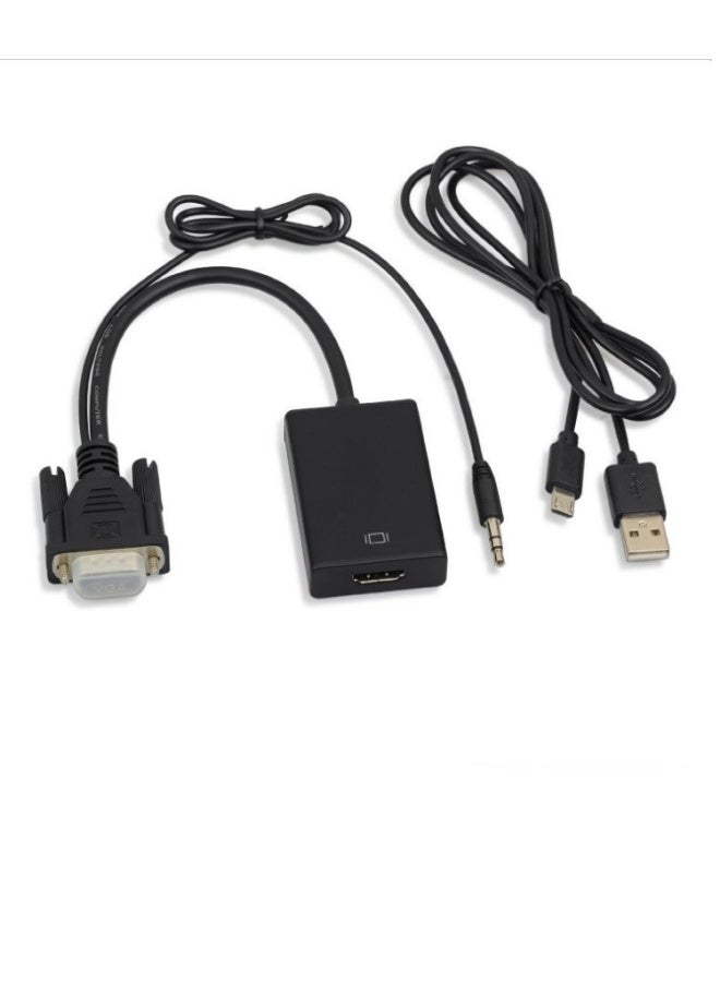 VGA To HDMI Converter Output 1080P HD With Audio Adapter Cable Black  - Image 1