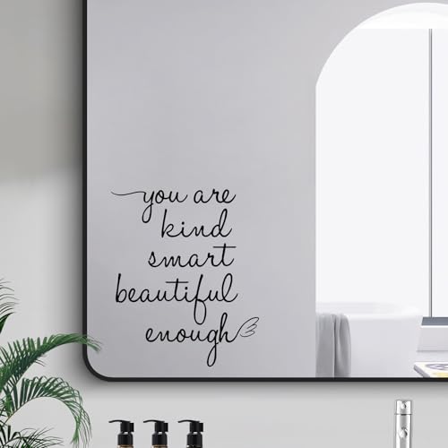 JINGIHE Affirmation Stickers You are Kind Smart Beautiful Enough, Mirror Wall Decor for Bathroom, Vinyl Peel and Stick Wall Decals for Home Decor Living Room Bedroom Girl Home Decoration (Black) - Image 1