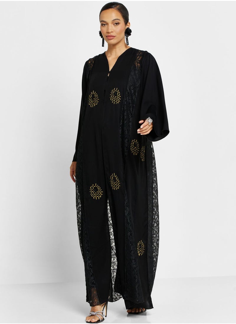 hayas closet - V-Neck Embellished Abaya - Image 1
