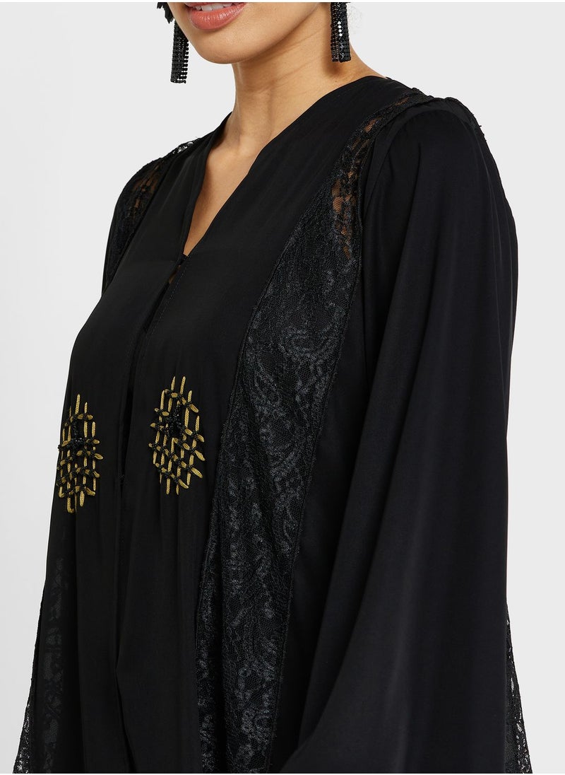 hayas closet - V-Neck Embellished Abaya - Image 1