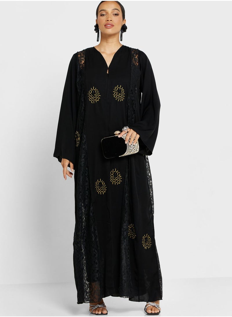 hayas closet - V-Neck Embellished Abaya - Image 1