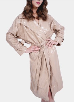 Flashmob Nude Shiny Vinyl Long Length Overcoat With Belt  - Image 1