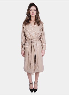 Flashmob Nude Shiny Vinyl Long Length Overcoat With Belt  - Image 2
