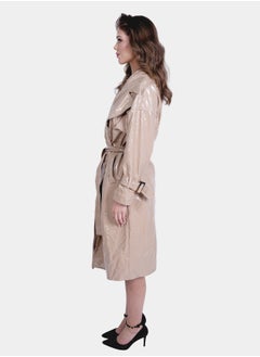 Flashmob Nude Shiny Vinyl Long Length Overcoat With Belt  - Image 4