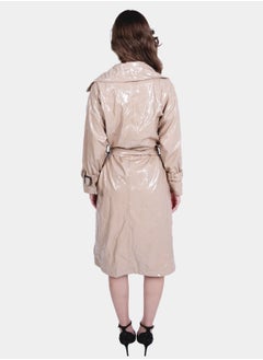 Flashmob Nude Shiny Vinyl Long Length Overcoat With Belt  - Image 5
