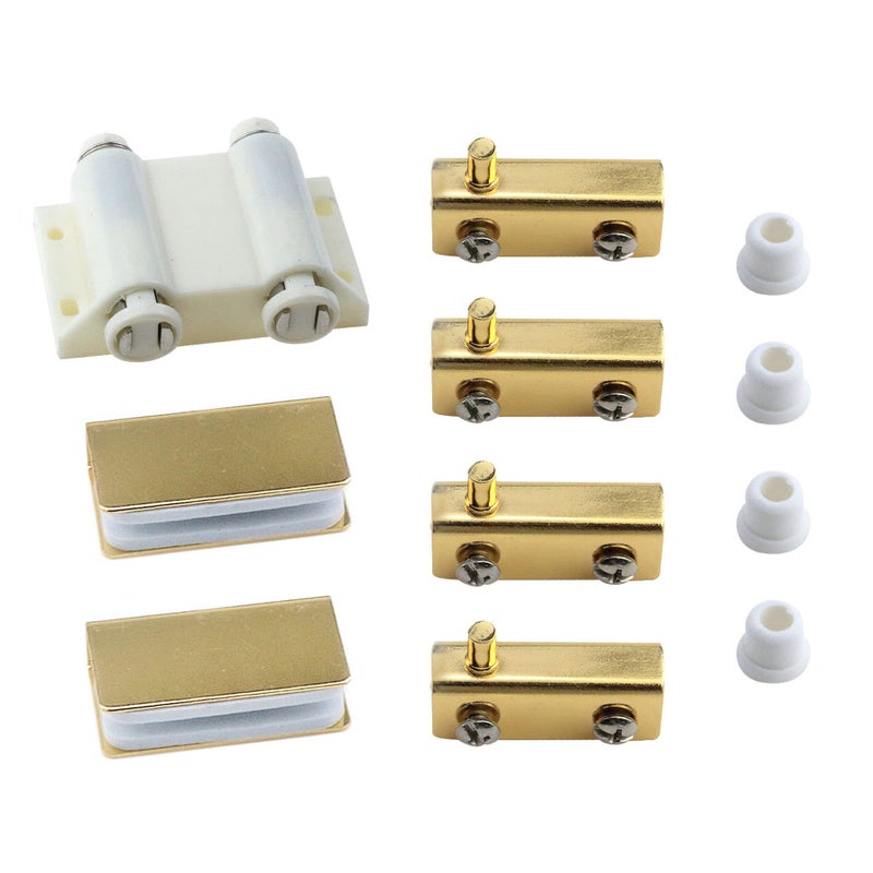 Pastlla Glass Door Pivot Hinge With Magnetic Catch And Clamp Set For Bathroom Showcase Cabinet Doors (Gold) - Image 1