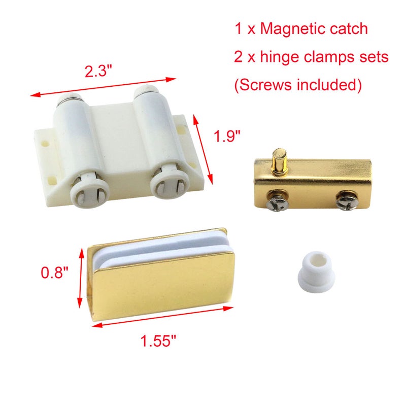 Pastlla Glass Door Pivot Hinge With Magnetic Catch And Clamp Set For Bathroom Showcase Cabinet Doors (Gold) - Image 2