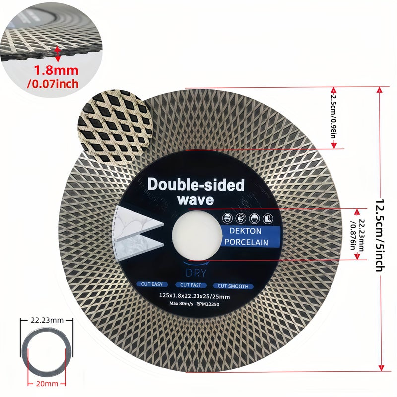 125mm قرص قطع مزدوج الجوانب بالماس للرخام والبلاط، دقة عالية، بناء فولاذي متين، قطعة واحدة LD-125 - Image 4