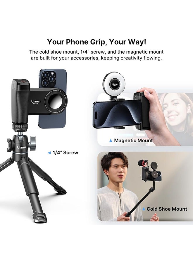 Ulanzi MA35 Smartphone Camera Shutter Grip Compatibile with MagSafe for iPhone w Wireless Remote Control Phone Clamp Holder Selfie for 1/4" Tripod Mount Cold Shoe Extension Video Shooting Acccessories - Image 3