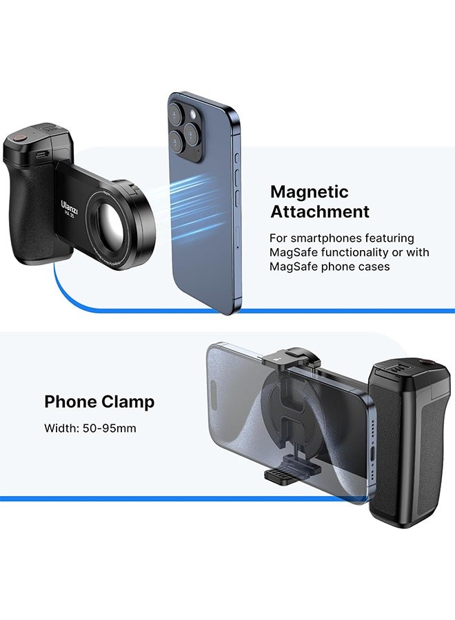 Ulanzi MA35 Smartphone Camera Shutter Grip Compatibile with MagSafe for iPhone w Wireless Remote Control Phone Clamp Holder Selfie for 1/4" Tripod Mount Cold Shoe Extension Video Shooting Acccessories - Image 5