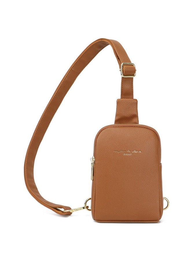 Haytijoe Small Crossbody Sling Bag For Women Vegan Leather Fanny Packs Travel Bag (Brown)  - Image 1