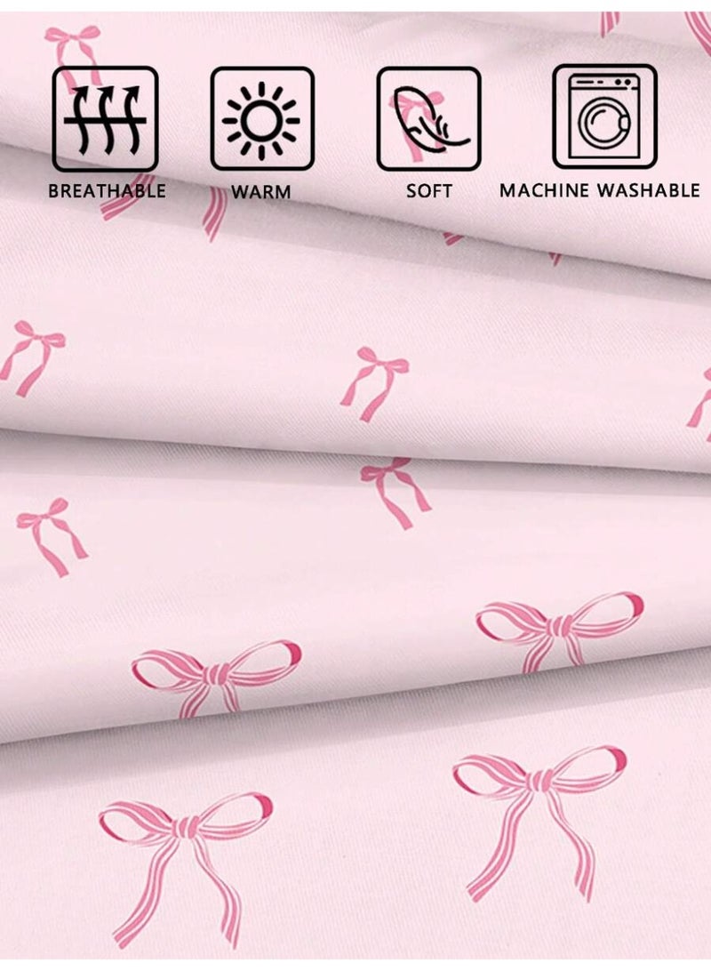 غطاء لحاف بنقشة فيونكة وردية – مفارش باستيل لطيفة – غطاء لحاف مع أغطية وسائد (بدون حشوة وبدون شرشف) - (150*200 سم) - Image 3