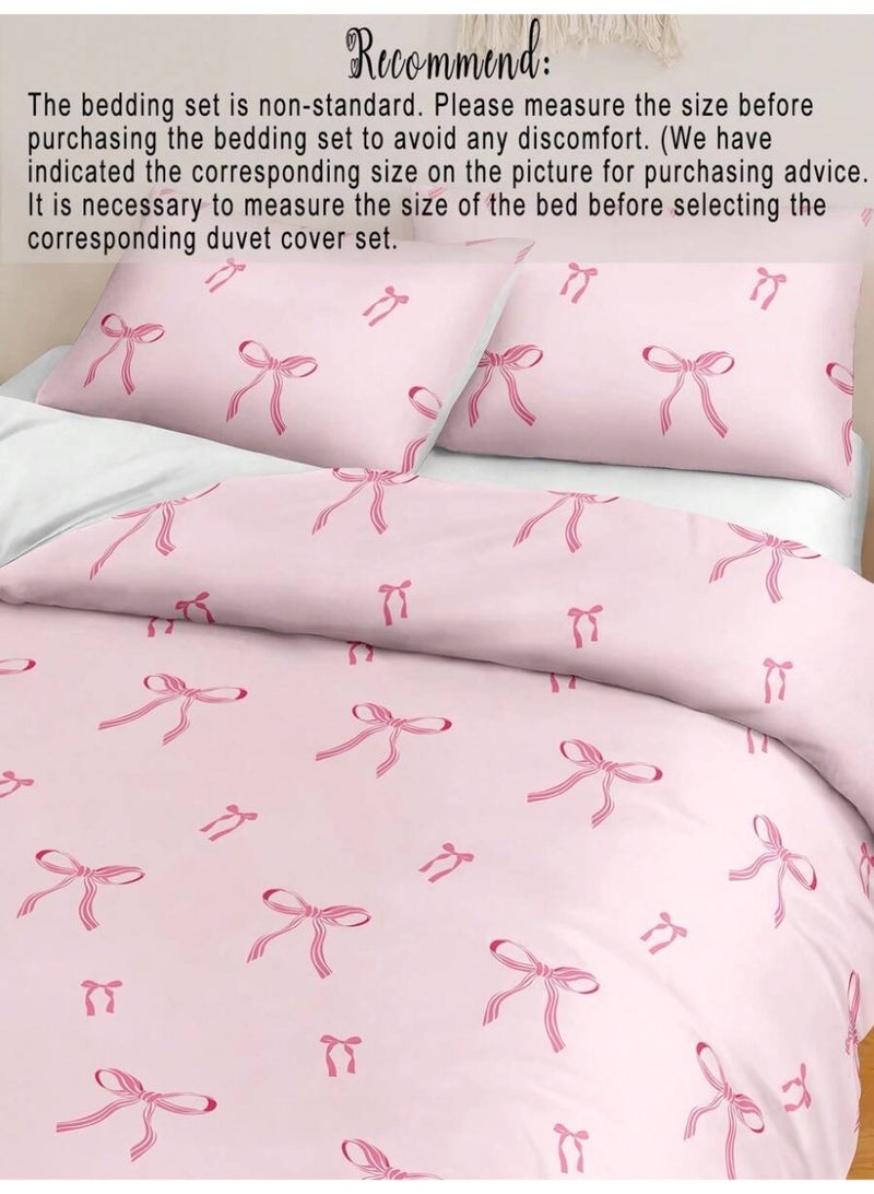 غطاء لحاف بنقشة فيونكة وردية – مفارش باستيل لطيفة – غطاء لحاف مع أغطية وسائد (بدون حشوة وبدون شرشف) - (150*200 سم) - Image 2