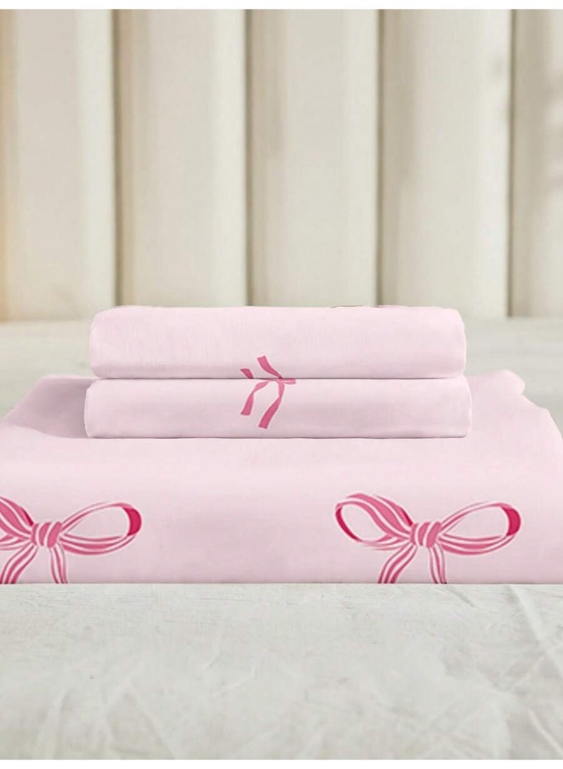 غطاء لحاف بنقشة فيونكة وردية – مفارش باستيل لطيفة – غطاء لحاف مع أغطية وسائد (بدون حشوة وبدون شرشف) - (150*200 سم) - Image 4