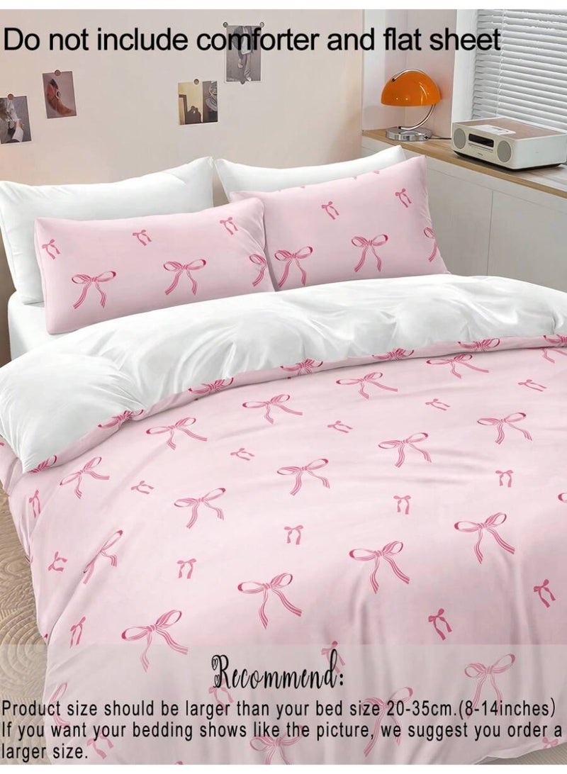 غطاء لحاف بنقشة فيونكة وردية – مفارش باستيل لطيفة – غطاء لحاف مع أغطية وسائد (بدون حشوة وبدون شرشف) - (150*200 سم) - Image 1