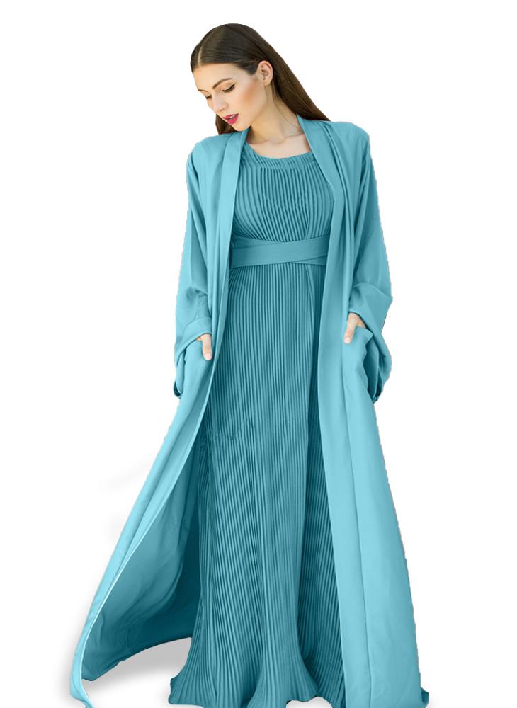 NUKHBAA - Moonstone Blue color Abaya with Inner dress- 2pcs set-602C16 - Image 1
