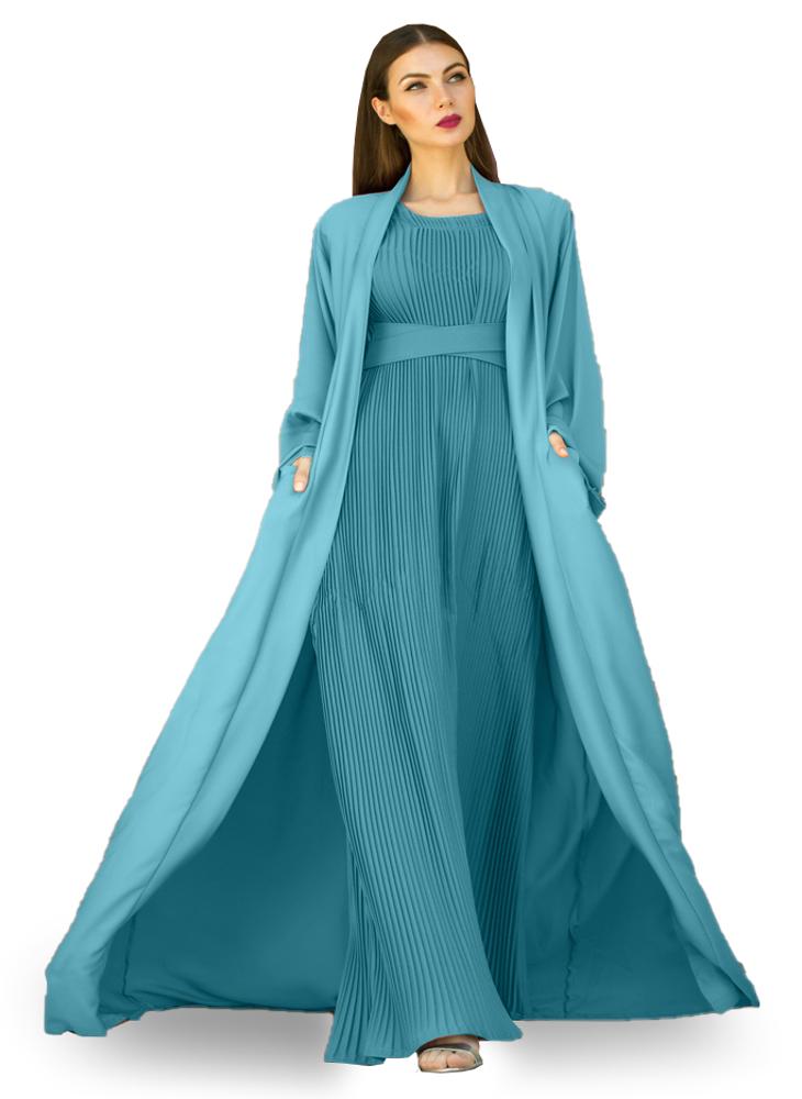 NUKHBAA - Moonstone Blue color Abaya with Inner dress- 2pcs set-602C16 - Image 1