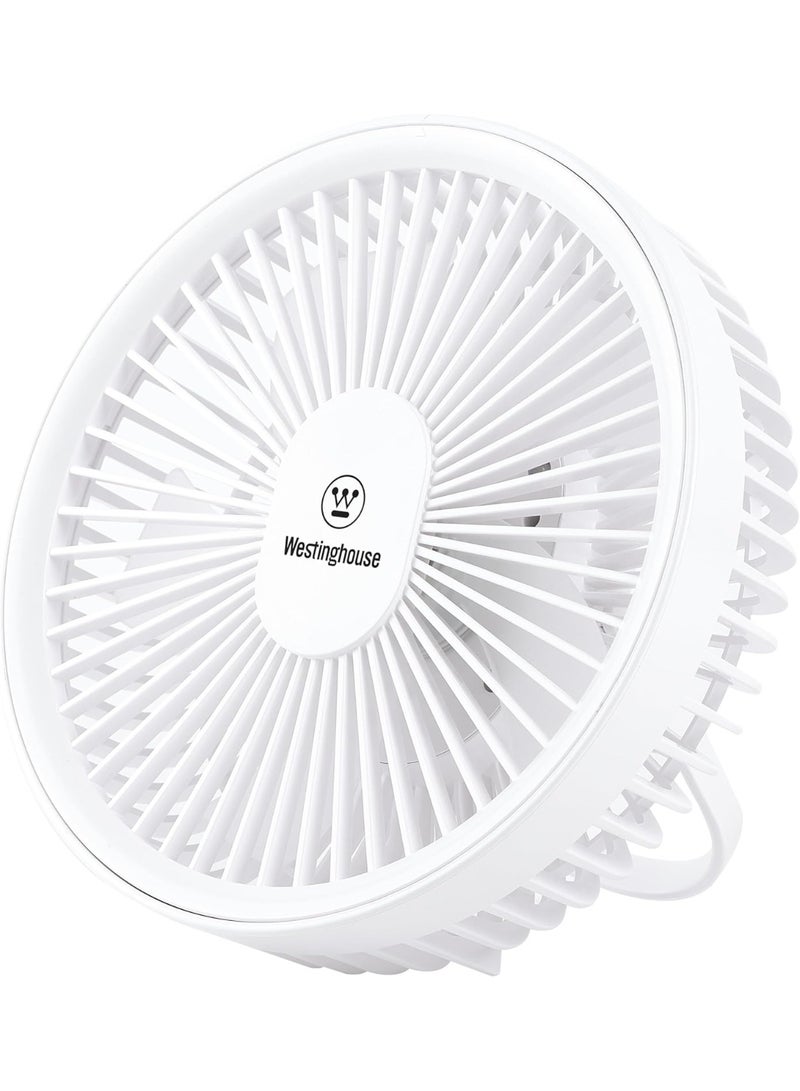Westinghouse Rechargeable Desk Fan With Remote - LED Night Light, 4-Speed USB Table Fan, Quiet Portable Fan Stable Round Base for Bedroom, Office, Home – 182mm x 70mm - Image 1