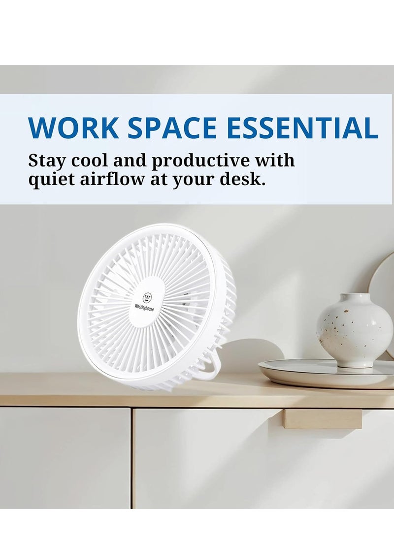 Westinghouse Rechargeable Desk Fan With Remote - LED Night Light, 4-Speed USB Table Fan, Quiet Portable Fan Stable Round Base for Bedroom, Office, Home – 182mm x 70mm - Image 3