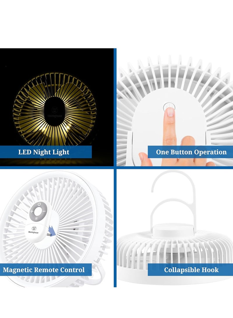 Westinghouse Rechargeable Desk Fan With Remote - LED Night Light, 4-Speed USB Table Fan, Quiet Portable Fan Stable Round Base for Bedroom, Office, Home – 182mm x 70mm - Image 4