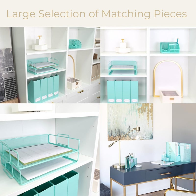Blu Monaco Aqua Mesh Paper Tray Set of 2 | Stackable Letter Trays for Desk Storage | Metal Document Holder and File Organizer for Home, Office and School | 13” x 9.8” x 5.6” Workspace Organizer - Image 4