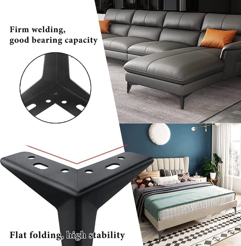 Aakash Decor 4 Inch Metal Sofa Legs Black Set of 4 Durable Replacement Sofa Paya Modern Rustproof Sturdy Furniture Legs for Home Office Star Shape  - Image 3