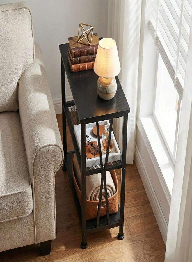 GIOPACO Narrow End Table,20" Long Side Table with 3 Tier Storage Shelves, Small Hallway Table，Industrial Rustic Accent Skiny Slim Couch Beside Table for Small Spaces,Black - Image 3