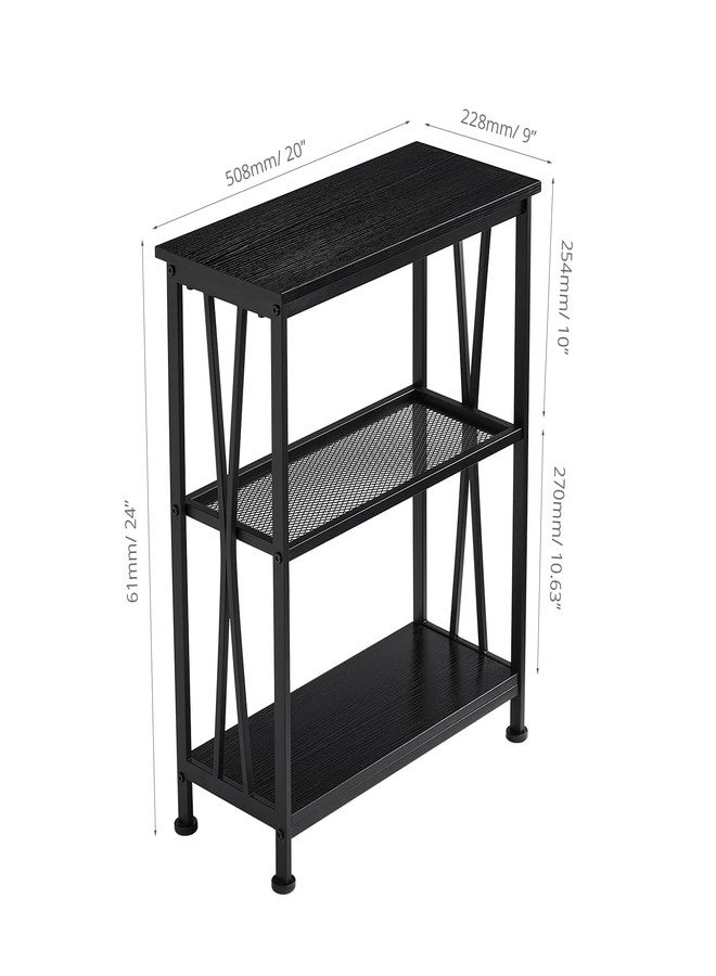 GIOPACO Narrow End Table,20" Long Side Table with 3 Tier Storage Shelves, Small Hallway Table，Industrial Rustic Accent Skiny Slim Couch Beside Table for Small Spaces,Black - Image 2